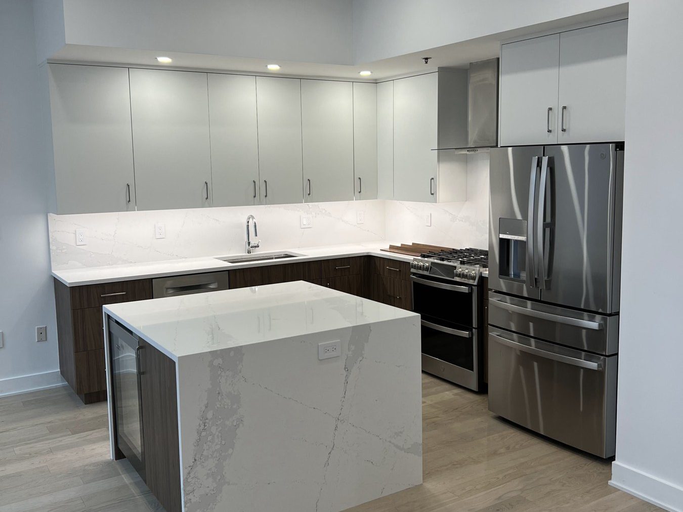 Kitchen with waterfall island